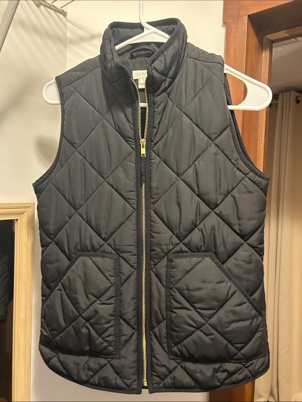 J. Crew Quilted Black Puffer Vest with Gold Zipper